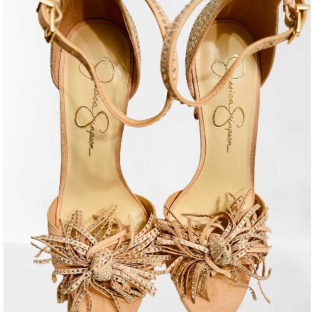 Jessica Simpson Tan Heels with Metallic Accents